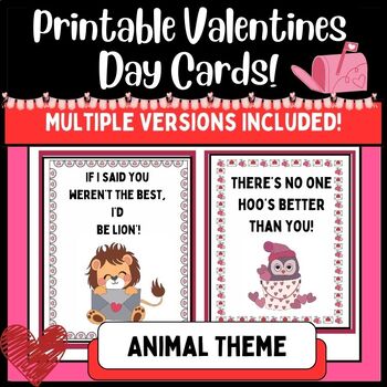 Preview of Printable Valentines- Printable Coloring Valentines Included- Animal Theme