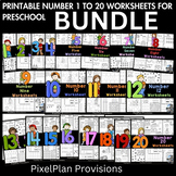 Printable Number  1 To 20 Worksheets for Preschool Bundle KIDS