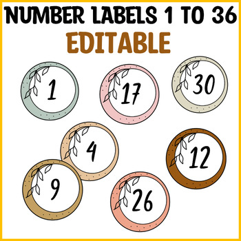 Preview of Printable Number Labels 1 to 36, Editable Number Tags, Classroom Organization