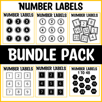 Preview of Printable Number Labels Bundle Pack, Classroom Number Labels, Back To School