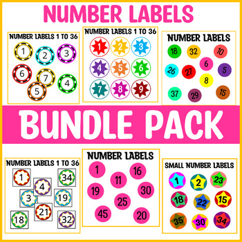 Preview of Printable Number Labels Bundle Pack, Classroom Number Labels, Back to School