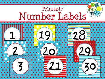 Number Labels in Primary Colors Theme by Apples to Applique | TpT