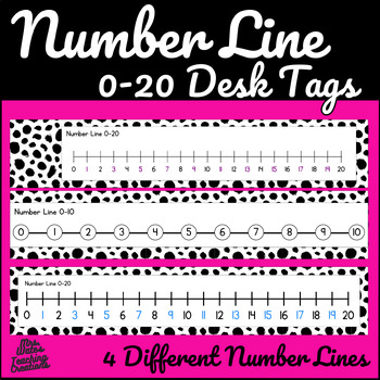 Preview of Number Line 0 to 20 Desk Tags - Printable Mini Math Black Polka Dots Posters