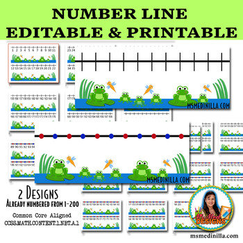 printable number line 1 200 editable file frog themed