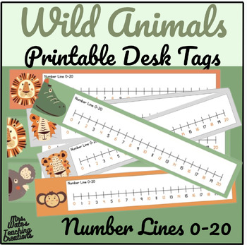 Preview of Printable Number Lines 0 to 20 Desk Tags - Wild Animals Counting Tool