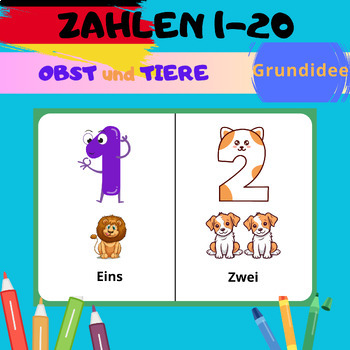 Preview of Printable Numbers Flashcards 1-20 for Kindergarten & Preschool Kids -in German