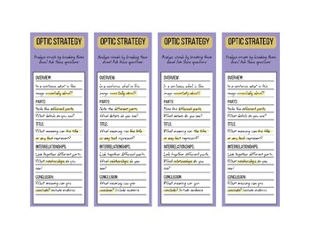 Preview of Printable OPTIC Strategy Bookmarks with Examples HS English Reading Images
