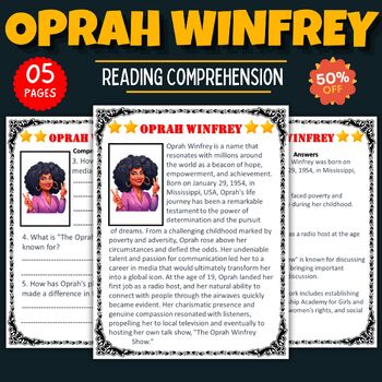 Preview of Printable Oprah Winfrey Reading Comprehension Worksheet 1980s Eighties