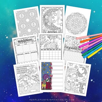 Preview of Printable Outer Space Themed Planner Journal to Color