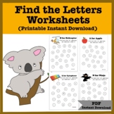 Printable PDF Find the Letters/Alphabets Activity Sheets A