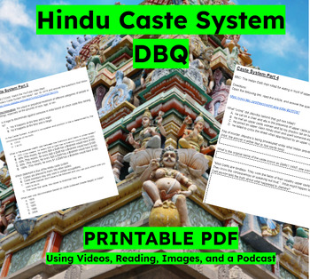 Preview of Printable PDF Hindu Caste System 6 Part WebQuest / DBQ India Hinduism