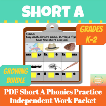 Preview of Phonics Practice Short A Printable Independent Work Packet