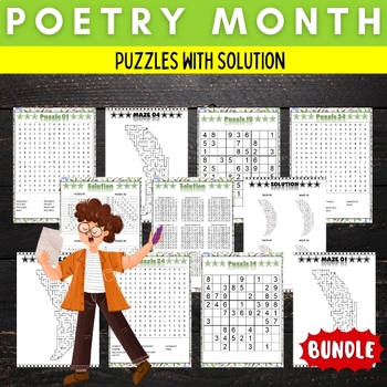 Preview of Printable POETRY MONTH Puzzles With Solution - Fun April Activities