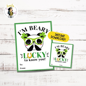 Preview of Printable Panda St. Patricks Day Gift Tags | I'm Beary Lucky To Know You Cards