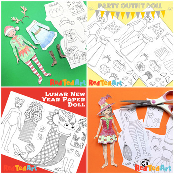 Preview of Printable Paper Dolls Set - Holiday Season - Christmas, Halloween, Party