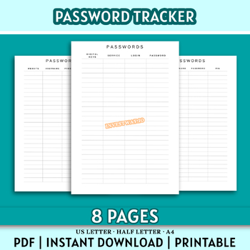 Printable Password Manager – Instant Download (A4 / Half Letter / US ...