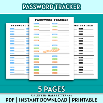 Printable Password Organizer Sheet: Easy Access To Your Keys – Instant ...