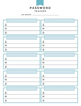 Printable Password Trackers by NTO Printables | Teachers Pay Teachers