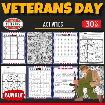 Preview of Printable Patriotic Veterans Day , Patriots Day Activities & Games BUNDLE
