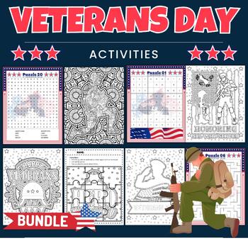 Preview of Printable Patriotic Veterans Day , Patriots Day Activities & Games - Big Bundle