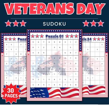 Preview of Printable Patriotic Veterans Day , Patriots Day Sudoku Puzzles with Solution