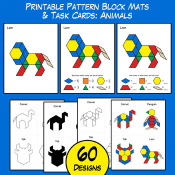 Printable Pattern Block Mats & Task Cards: Animals by Digital Classroom ...