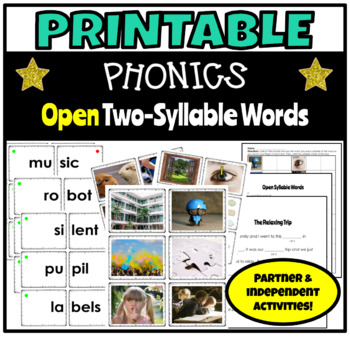 Preview of Open Syllable Activities for Two Syllable Words with Long Vowels - Printables