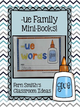 Preview of ue Word Family Quick and Easy to Prep Printable Phonics Reading Mini-Books