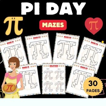 Preview of Printable Pi day theme Mazes Puzzles With Solution - Fun Pi day Games Activities