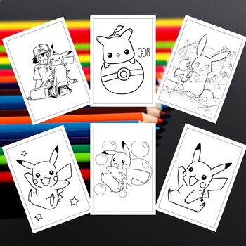 POKEMON Coloring Book PIKACHU with paper airplane and Rock-paper-scissors  card