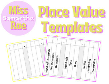 Preview of Printable Place Value Templates | Blank Anchor Charts | Editable