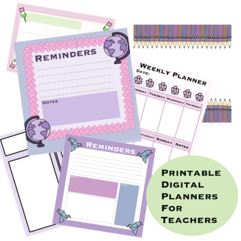 Preview of Printable Planners for Educators (Digital Notepad, Monthly/Weekly Calendar, etc)