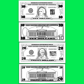 dollar clipart fronts and backs 1 5 10 20 50 100