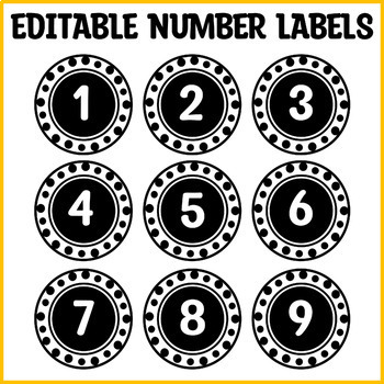 Preview of Printable Polka Dots Circle black and White Number Labels 1 to 36,Number Labels