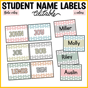 Printable Polka Dots Student Name Labels, Editable Classroom Labels ...