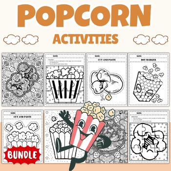 Preview of Printable Popcorn day Coloring Pages sheets - Fun January Activities BUNDLE