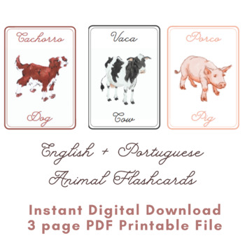 Preview of Printable Portuguese Flashcards about animals