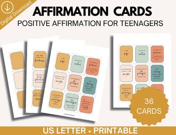 Preview of Printable Positive Affirmation Cards For Teens, Motivational Quotes For Students