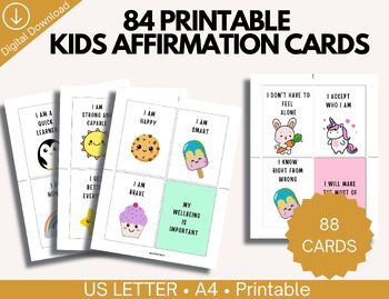 Preview of Printable Positive Affirmation Cards for Kids I Self-Esteem, Positive Mindset