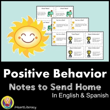 Preview of Printable Positive Behavior Notes to Send Home (in English and Spanish)