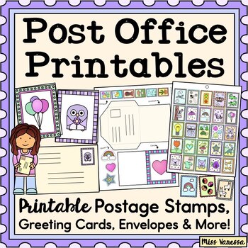 Preview of Printable Postage Stamps Cards and Envelopes for Post Office Dramatic Play