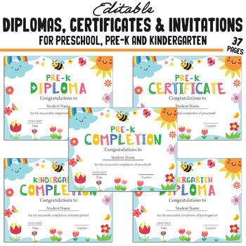 Preview of Printable Pre-K, Kindergarten, Preschool Diplomas, Certificates and Invitations
