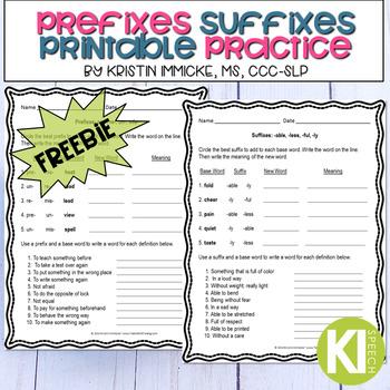 Preview of Free Printable Prefix & Suffix Worksheets