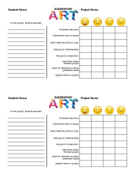 Preview of Printable Preschool Kindergarten Elementary Art Grading Rubric Project Summary