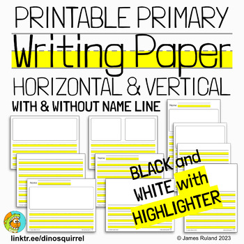 Preview of Printable Adaptive Primary Handwriting Paper - HIGHLIGHTED B&W - horiz/vert