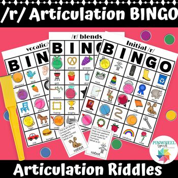 Preview of Printable R and R blends Articulation BINGO Riddles Speech Therapy Activity Game