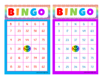 Printable Rainbow Chevron Smiley Bingo Set 50 Cards and call sheets