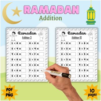 Preview of Printable Ramadan Eid-al-Fitr Math Addition Worksheets - Fun Activities For Kids