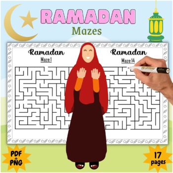 Preview of Printable Ramadan Eid-al-Fitr Mazes Puzzles With Solutions - Ramadan Games