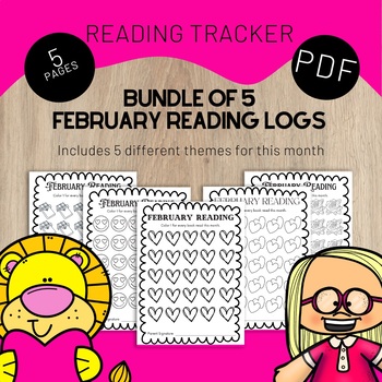 Preview of Printable Reading Logs / 5 February Color-In Reading Logs / Reading Trackers